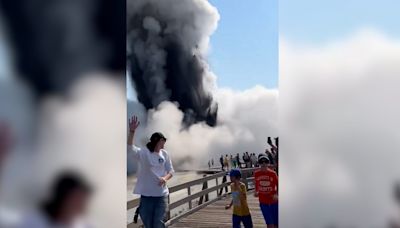 Hydrothermal explosion at Biscuit Basin in Yellowstone National Park damages boardwalk