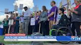 Mayo Clinic health care workers rally in front of Saint Marys