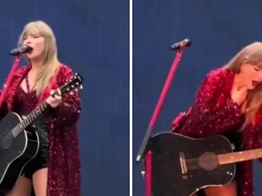 Taylor Swift chokes on a bug while performing All Too Well in London, requests fans to sing for her. Watch