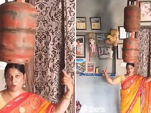 Haryana woman amazes the internet by balancing two gas cylinders on her head