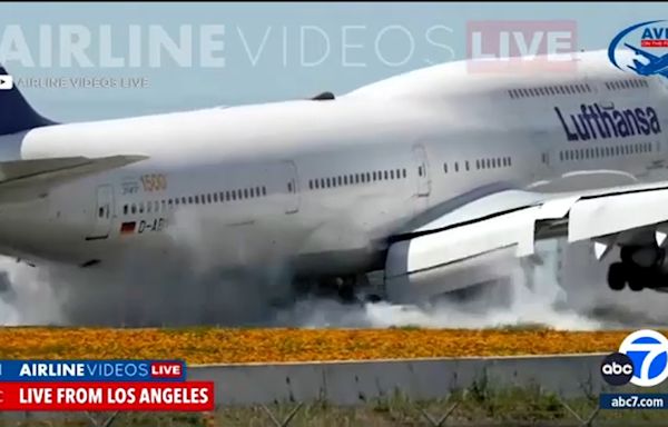 Lufthansa 747 bounces off runway at LAX, performs go-around after failed landing