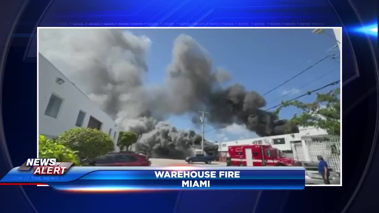 Fire crews work to extinguish Miami warehouse fire; no injuries reported - WSVN 7News | Miami News, Weather, Sports | Fort Lauderdale