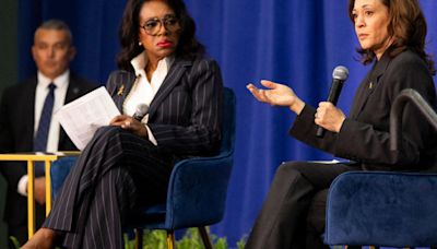 Vice President Kamala Harris discusses abortion access with Sheryl Lee Ralph at Montgomery County event