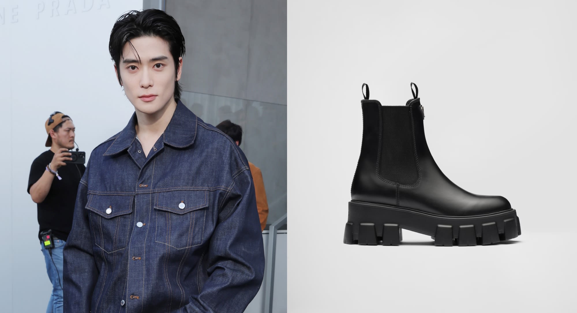 NCT’s Jaehyun Goes Grunge in Monolith Lug-Sole Boots at Prada’s Summer 2025 Menswear Show During Milan Fashion Week