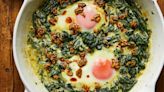 Eggs in creamed spinach with spiced butter seeds recipe