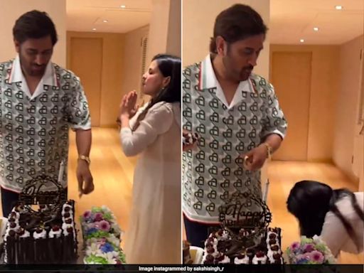 Sakshi Touches MS Dhoni's Feet During 43rd Birthday Celebration, His Reaction Is Viral. Watch | Cricket News