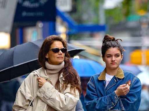 Katie Holmes and Suri Coordinate in Baggy Denim for Rainy Day in NY