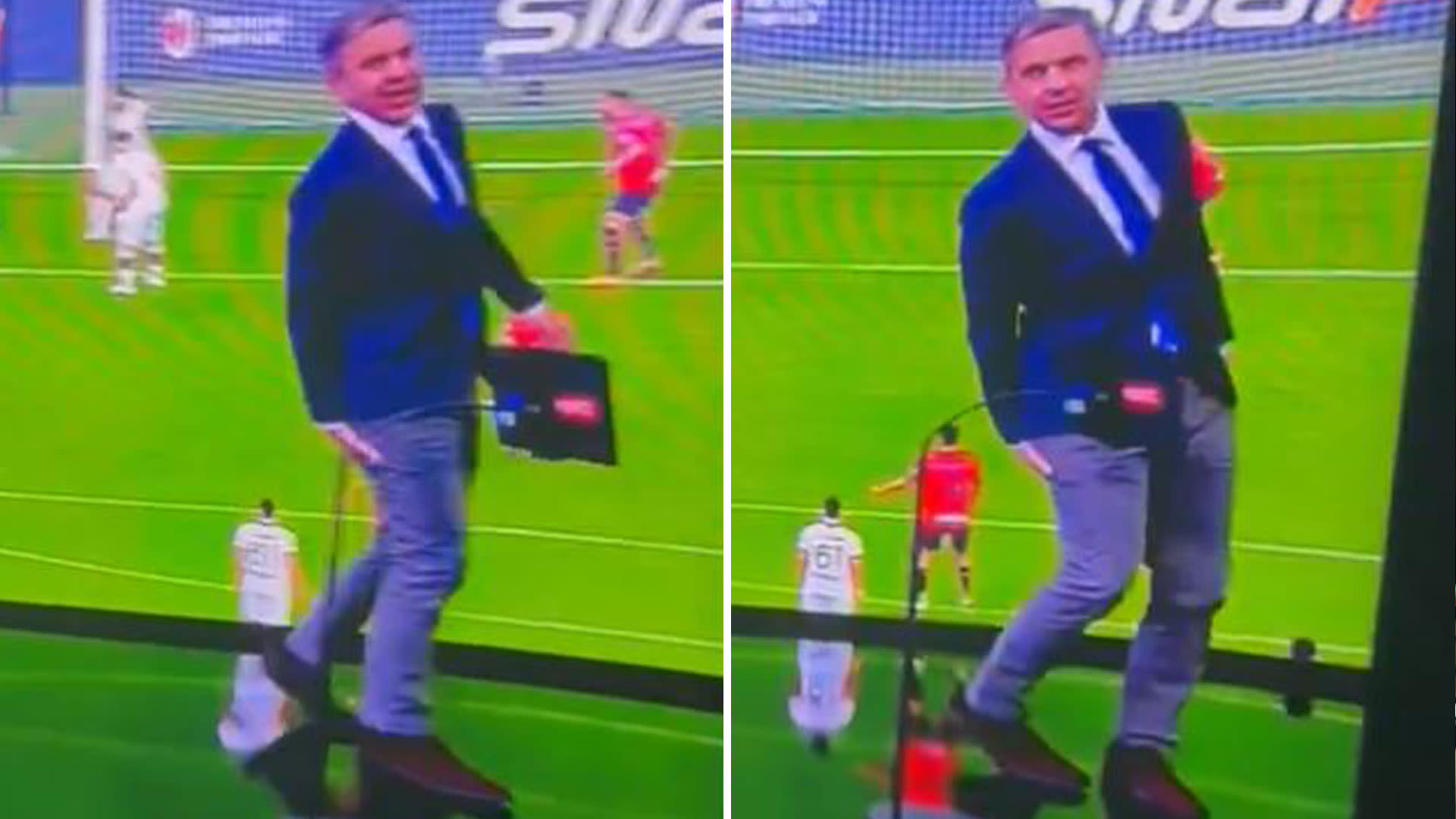 Awkward moment AC Milan legend 'tears muscle’ on live TV
