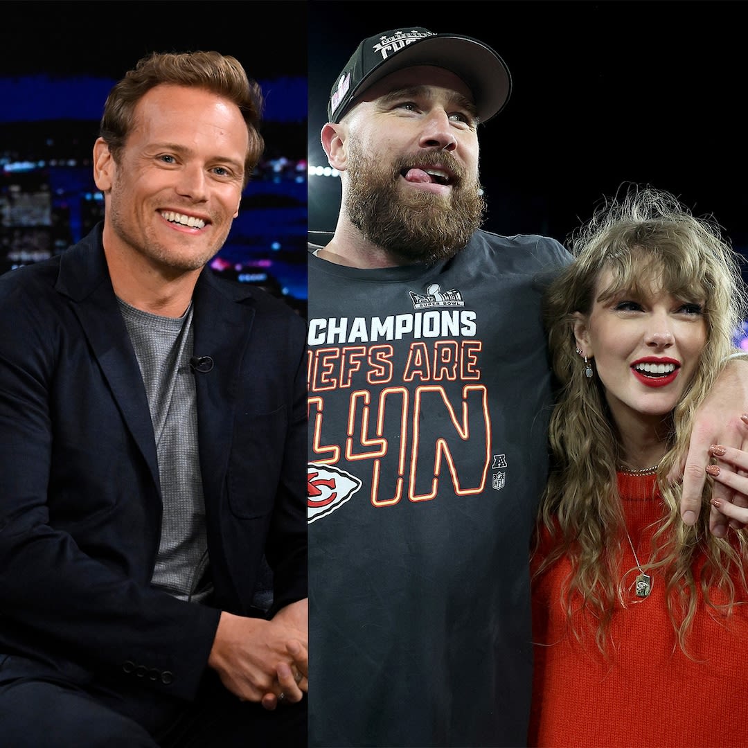 Sam Heughan Jokes Taylor Swift Will Shake Off Travis Kelce After Seeing Him During Eras Tour Stop - E! Online