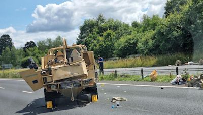 Man hospitalised with serious injury in major military vehicle A34 crash