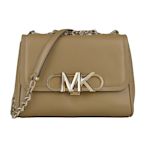 MK MICHAEL KORS Parker立體金字LOGO牛皮推釦式鍊帶斜背梯形包(中/堅果殼棕)