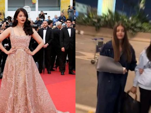 Injured Aishwarya Rai Bachchan leaves for Cannes with daughter Aaradhya, fans express concern. See pics