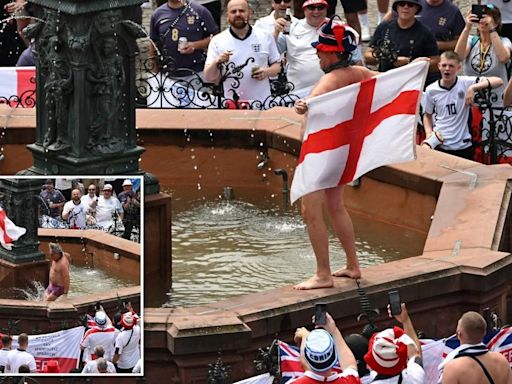 England fans bare all and jump in fountain before Denmark clash