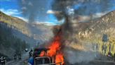 Semitrailer ‘burns to the ground,’ sparking small wildfire after taking runaway ramp on I-70 (with video)