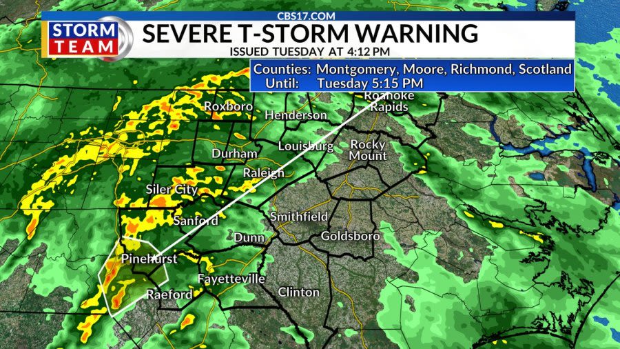 Severe thunderstorm warning issued for central NC counties