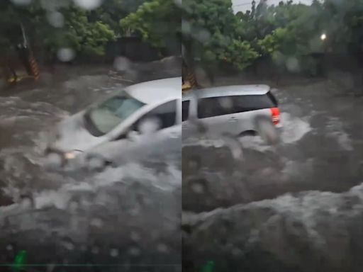 高雄小港驚見「漂漂河」！休旅車水上漂浮 騎士冒險涉水通行