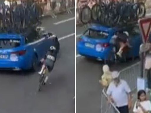 Shocking moment car collides with Team GB star during Paris Olympics road race