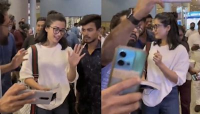 Rashmika Mandanna Gets Uncomfortable As Fan Touches Her While Taking Selfie At Mumbai Airport (VIDEO)