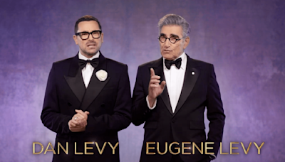 Eugene and Dan Levy try not to joke about their eyebrows (and fail) in first Emmys promo