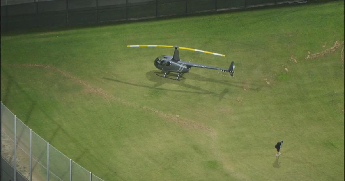 Helicopter lands on baseball field at Fairfax's Pan Pacific Park