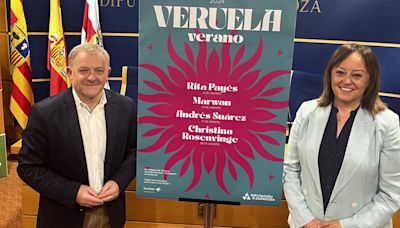 Rita Payés, Marwan, Andrés Suárez y Cristina Rosenvinge entre el cartel del festival Veruela Verano