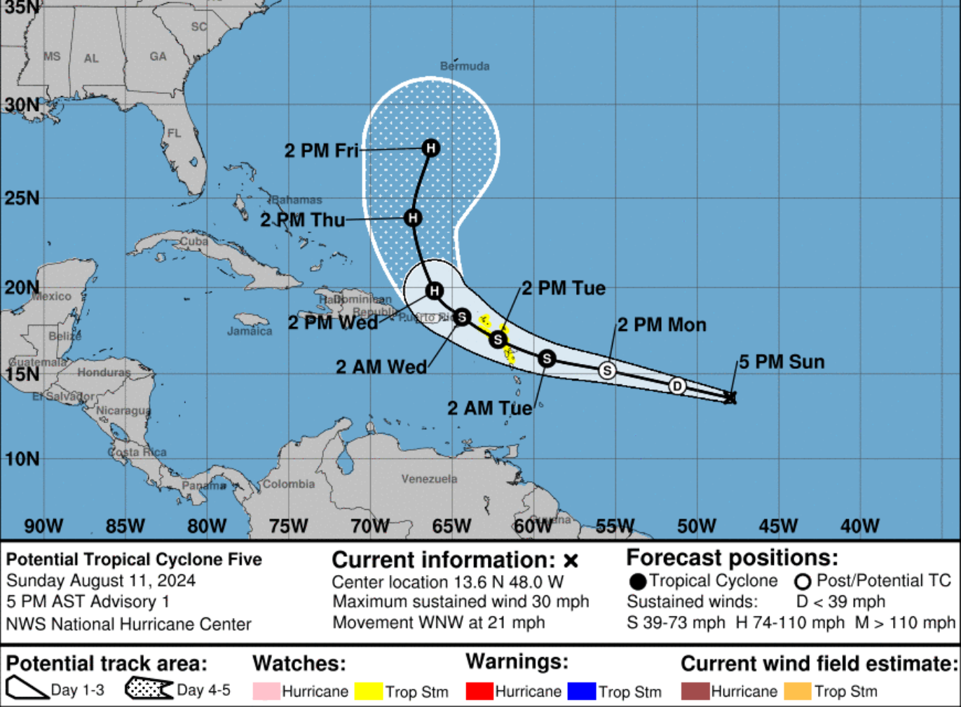 Potential Tropical Cyclone 5 forms in Atlantic, system may be a tropical storm by Monday