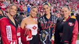 Olivia Culpo Wears Custom 49ers Bustier by Same Designer as Taylor Swift's Red Chiefs Puffer