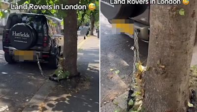 Shock moment Land Rover owner chains motor to TREE to stop it being stolen