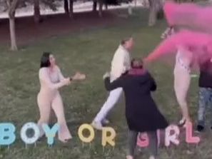 Watch 'embarrassing' moment mum tries to get involved in couple's gender reveal