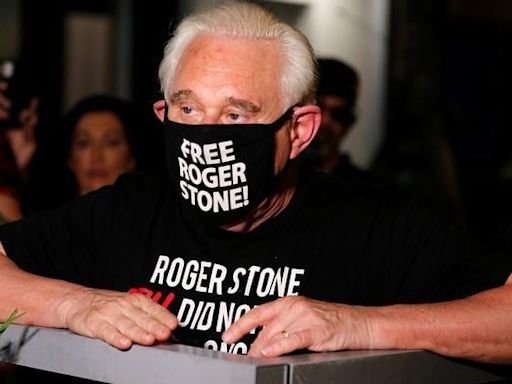 Roger Stone reacts after Trump commuted his federal prison sentence in Fort Lauderdale