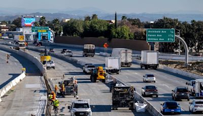 Why is the concrete center median along the 10 Freeway in Ontario being redone?