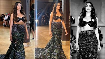 Janhvi Kapoor Makes A Dramatic Debut At Paris Fashion Week 2024 In A Black Textured Skirt And Bustier For...