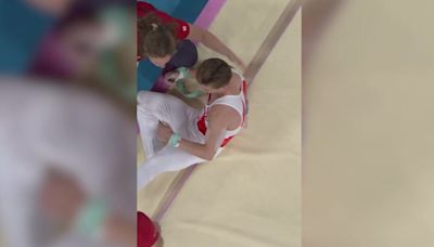 Gymnast goes flying in shock fall after equipment breaks