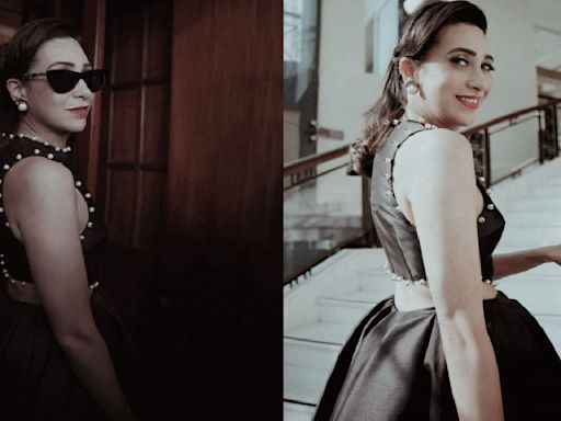 Karisma Kapoor brings back classic vintage style in her black pearl adorned dress with cut-outs
