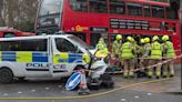 Six police taken to hospital after patrol van collides with double-decker bus