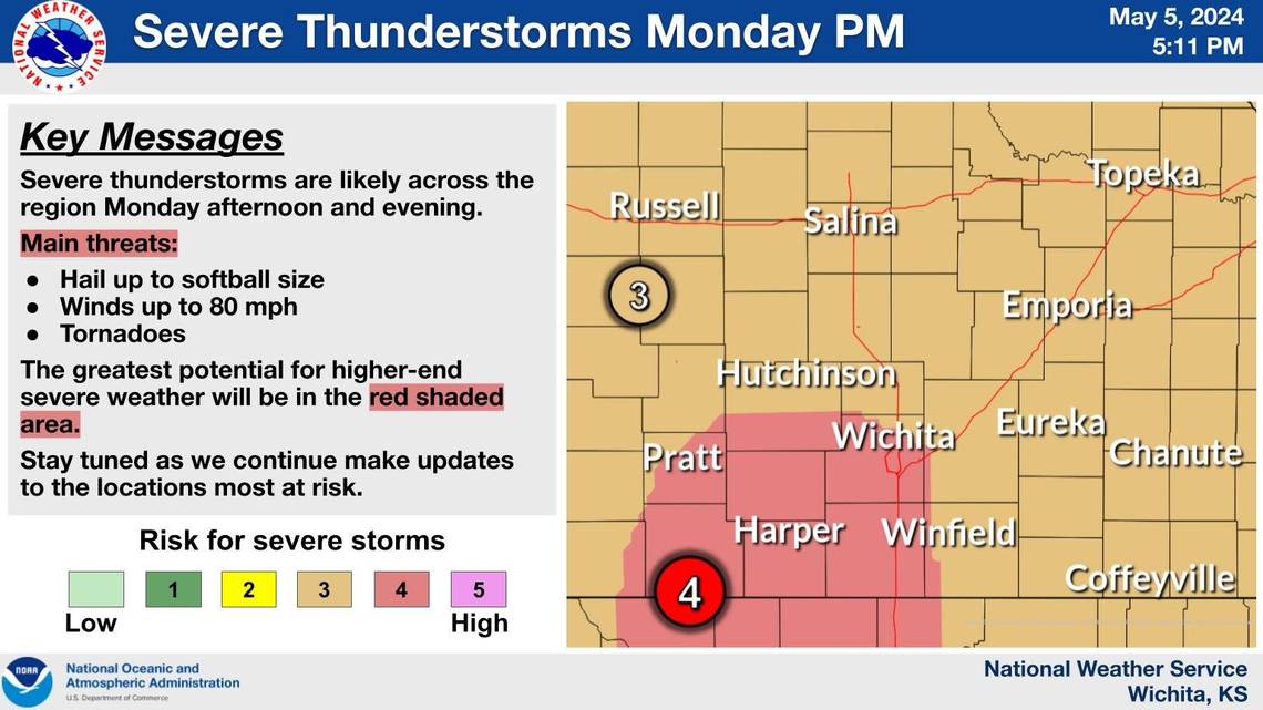 Wichita sits in area where a ‘few strong long track tornadoes’ are possible, NWS says