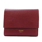 【二手名牌BRAND OFF】CELINE 賽琳 酒紅色 牛皮 釦式 三折短夾