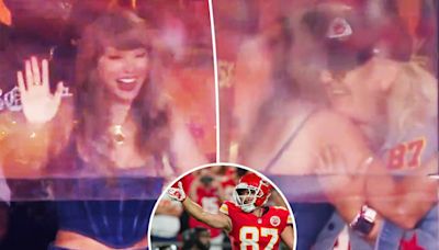 ‘Blushing’ Taylor Swift hugs Donna Kelce after Travis points to singer following big catch at Chiefs game