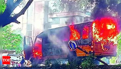 School bus on way to pick up kids catches fire in kerala's Ernakulam district | Kochi News - Times of India