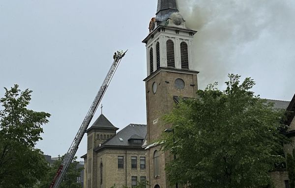 Catholic church in downtown Madison, Wisconsin catches fire after storms