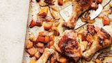 Roasted chicken meets sweet butternut squash for this sheet pan dinner