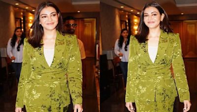 Kajal Aggarwal takes power dressing notch higher with her vibrant satin pantsuit