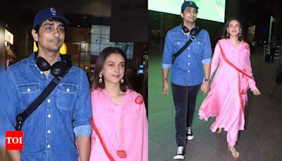 Newlyweds Aditi Rao Hydari and Siddharth's minimalist airport look | - Times of India