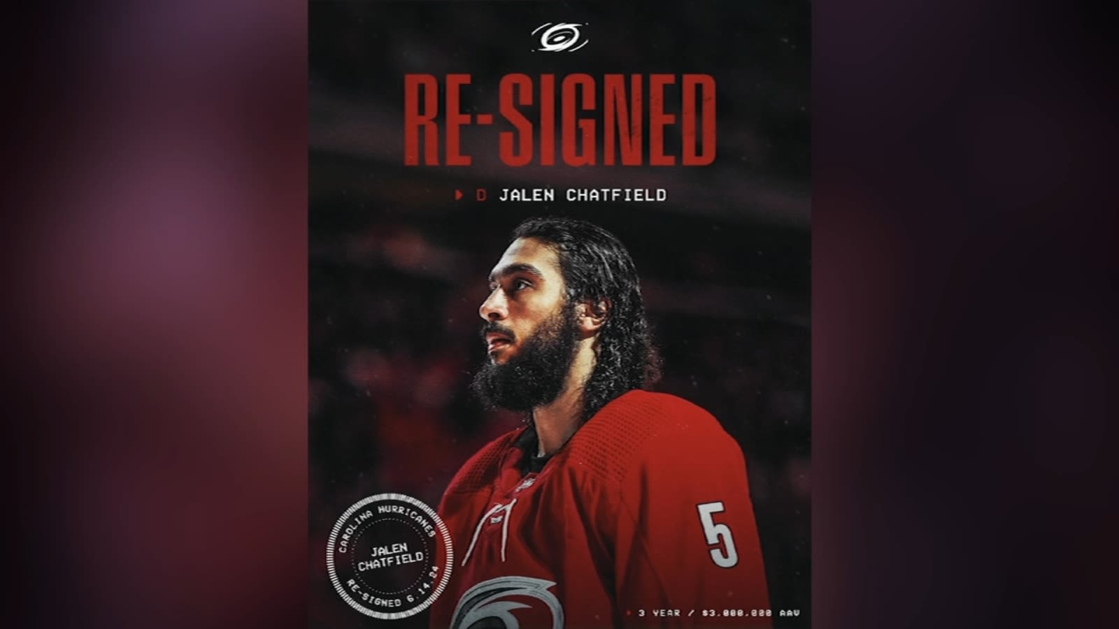 Carolina Hurricanes signs defenseman Jalen Chatfield to three-year, $9M extension