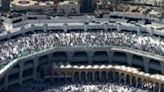 An aerial view of Mecca's Grand Mosque with the Kaaba during the annual hajj pilgrimage