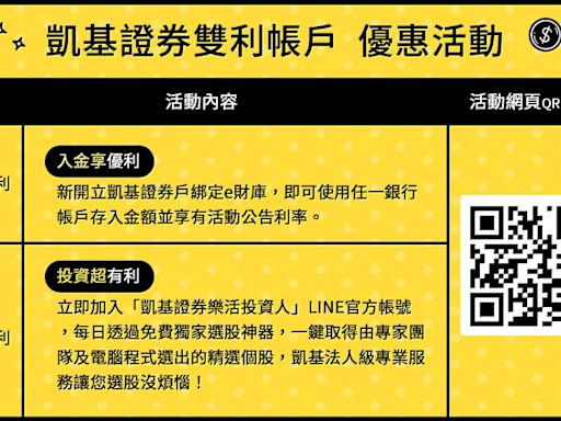 最懂年輕人！凱基證券推「雙利帳戶」優惠 入金投資都有利