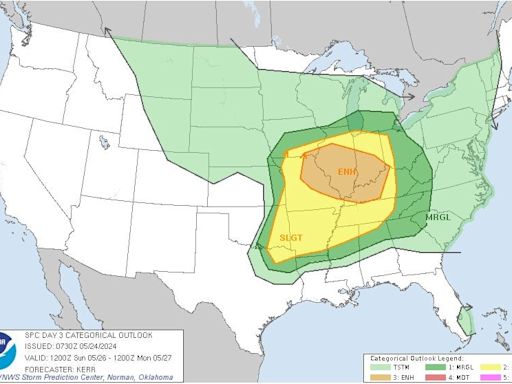 National Weather Service updates severe storms forecast for Friday, Sunday