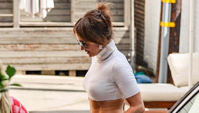 Jennifer Lopez Shows Off Toned Abs in Stylish White Turtleneck Crop Top While Out and About in L.A.