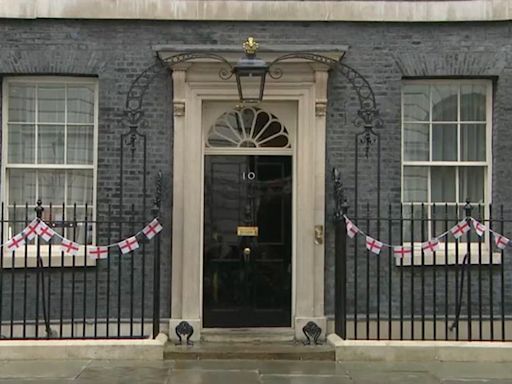 St George’s flags hung outside No 10 ahead of England’s semi-final Euros clash