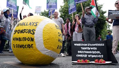 Pro-Palestinian protesters demonstrate against Wimbledon sponsor